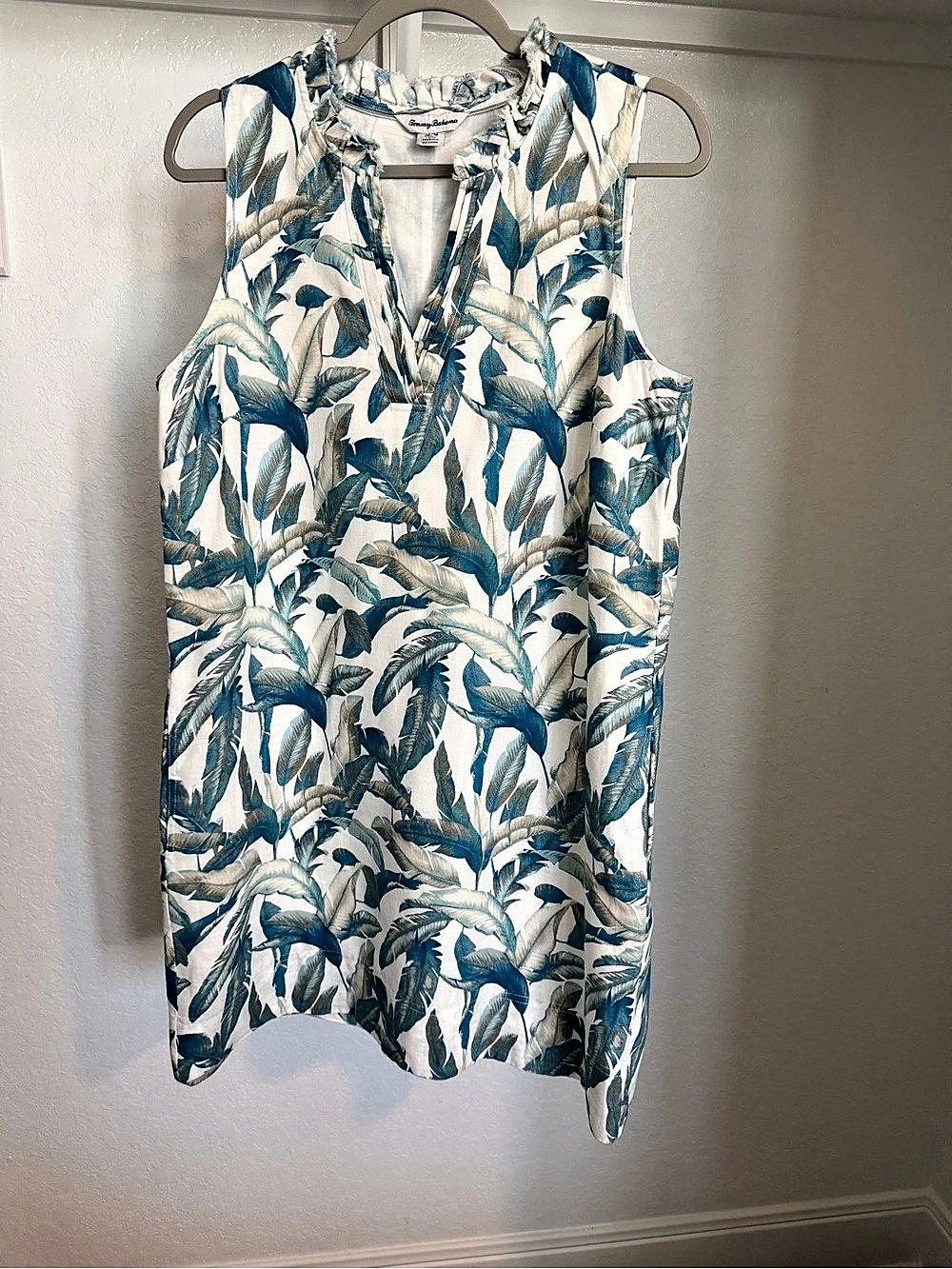 Tommy Bahama Blue Palms Linen Dress in Blue & Off White Size Medium